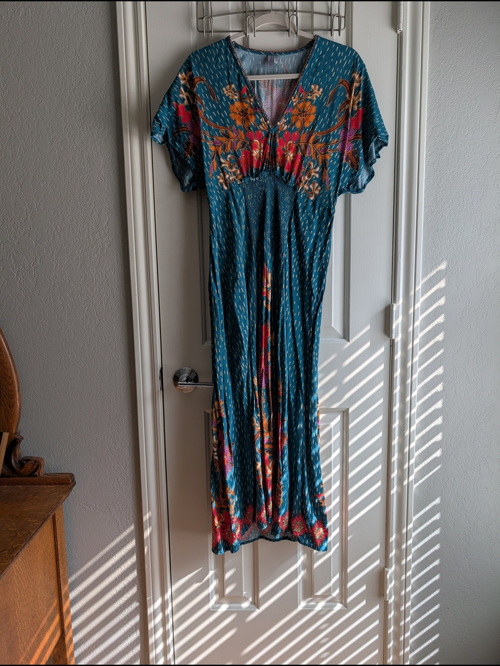 Anthropologie Floral V-Neck Maxi Dress with Flutter Sleeves - Picture 2 of 4